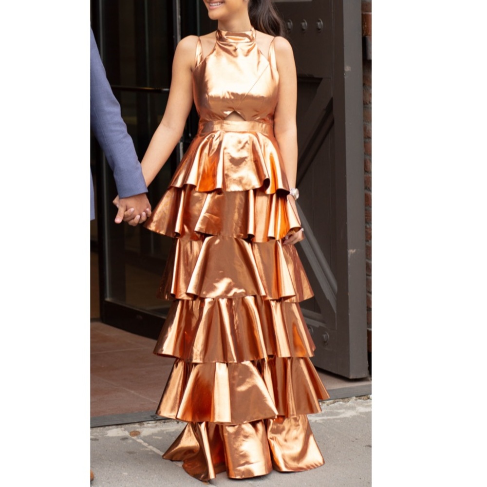 Copper ruffle dress